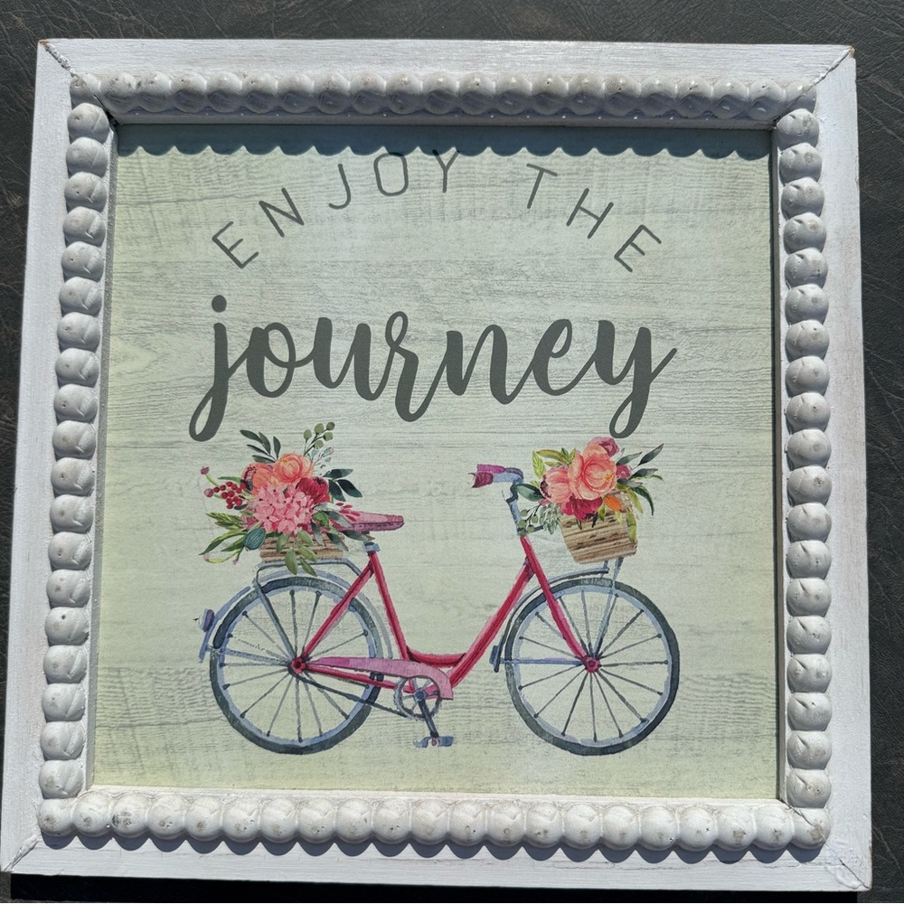 Enjoy the Journey Floral Bicycle Wall Art - White Frame by Transpac